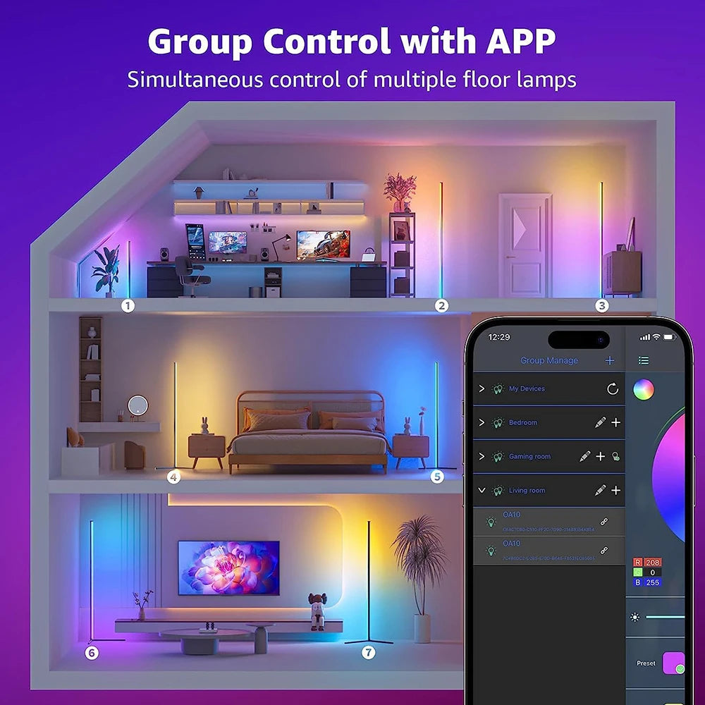 GlowBeam™ Smart RGB Corner Floor Lamp with App Control
